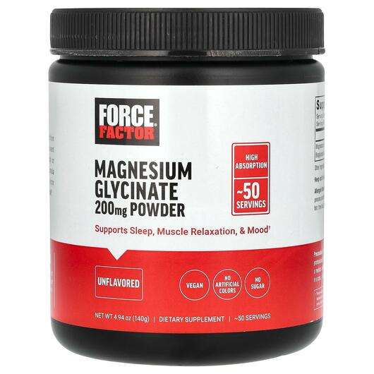 Основне фото товара Force Factor, Magnesium Glycinate Powder Unflavored, Гліцинат ...