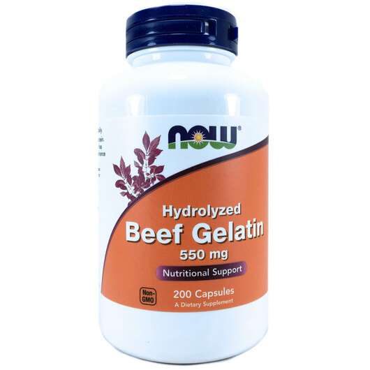 Основне фото товара Now, Beef Gelatin 550 mg, Яловичий желатин 550 мг, 200 капсул