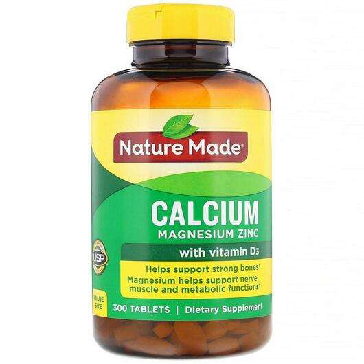 Основне фото товара Nature Made, Calcium Magnesium Zinc with D3 300, Кальцій Магні...