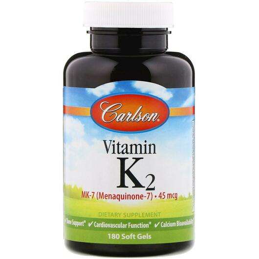 Основне фото товара Carlson, Vitamin K2, Вітамін K2 MK-7 45 мкг, 180 капсул