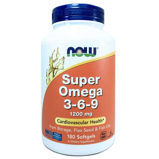 Основне фото товара Now, Super Omega 3-6-9, Супер Омега 3-6-9 1200 мг, 180 капсул