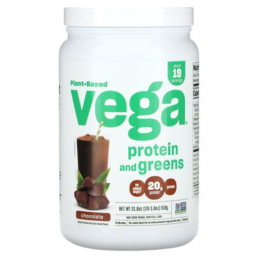 Основне фото товара Protein & Greens Chocolate Flavored Основне фото товара Vega, Protein & Greens Chocolate Flavored, Протеїн, 618 г
