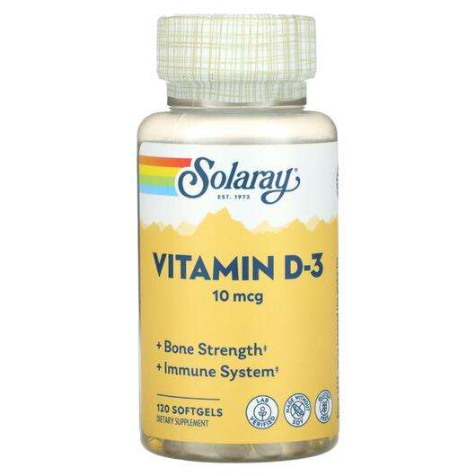 Основне фото товара Solaray, Vitamin D-3 10 mcg, Вітамін D3, 120 капсул