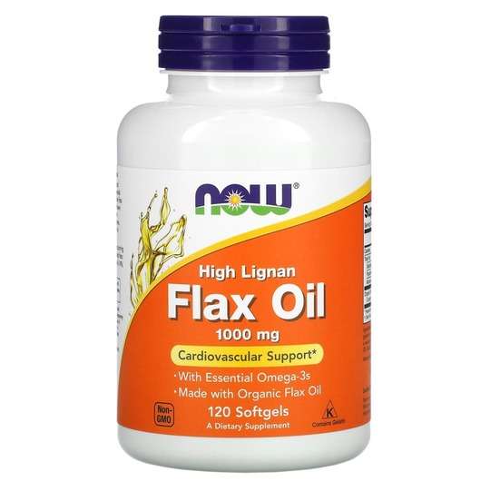 Основне фото товара Now, Flax Oil 1000 mg, Льняна олія 1000 мг, 120 капсул