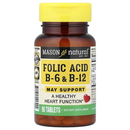 Основне фото товара Folic Acid B-6 & B-12 Основне фото товара Mason, Folic Acid B-6 & B-12, Вітамін B9 Фолієва кислота, 90