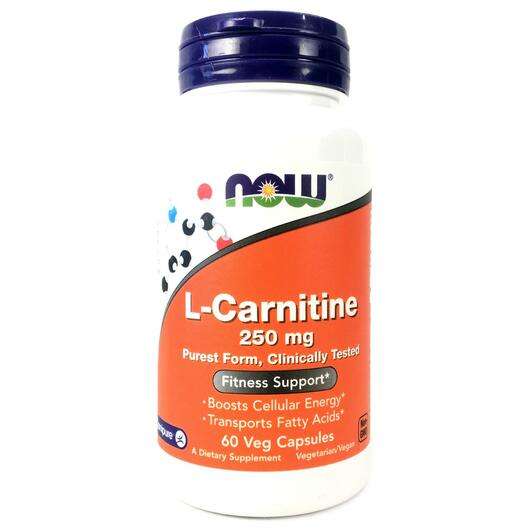 Основне фото товара Now, L-Carnitine 250 mg, Л-Карнітін 250 мл, 60 капсул