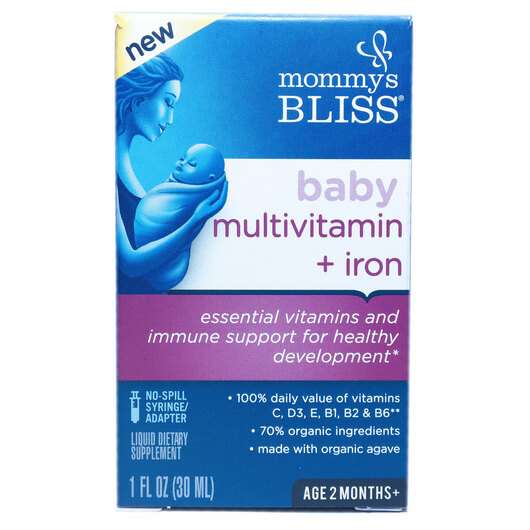 Основне фото товара Mommy's Bliss, Baby Multivitamin + Iron 2 Month+, Мультивітамі...