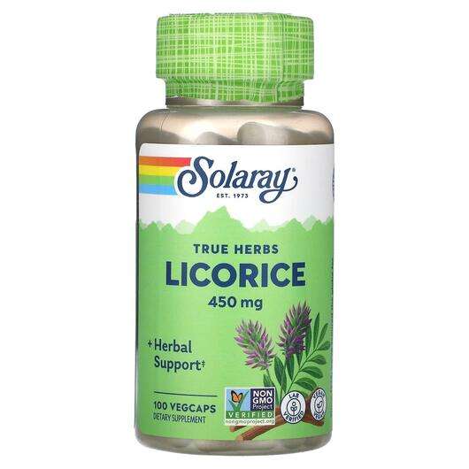Основне фото товара Solaray, True Herbs Licorice 450 mg, Лакриця, 100 капсул