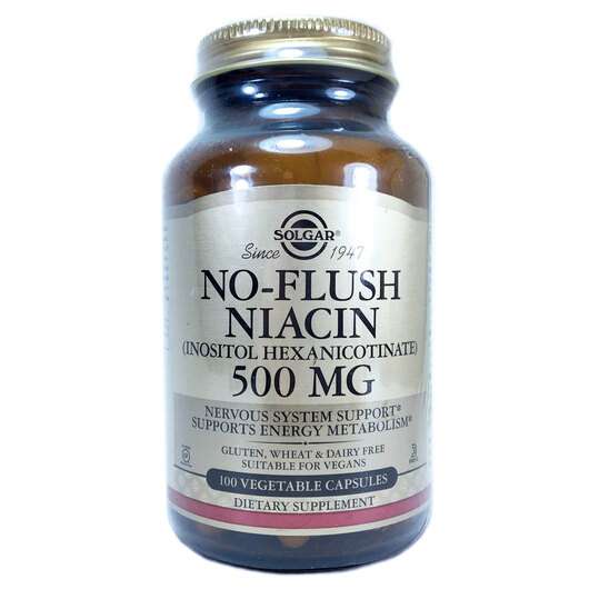 Основне фото товара Solgar, No-Flush Niacin 500 mg, Ніацин 500 мг, 100 капсул