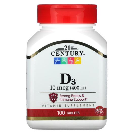 Основне фото товара 21st Century, Vitamin D3 10 mcg 400 IU, Вітамін D, 100 таблеток