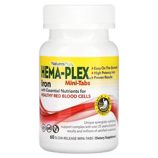Основне фото товара Hema-Plex Iron with Essential Nutrients for Healthy Red Blood Cells Основне фото товара Hema-Plex Iron with Essential Nutrients, Залізо, 60 Slow Release