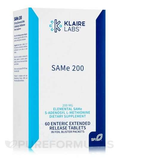 Основне фото товара Klaire Labs SFI, SAMe 200, S-Аденозил-L-метионін, 60 таблеток
