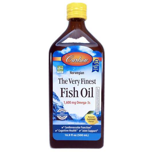 Основне фото товара Carlson, The Very Finest Fish Oil Lemon, Омега 3, 500 мл