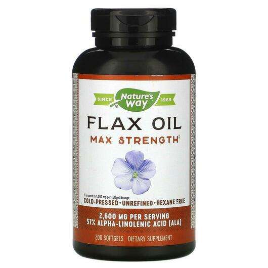 Основне фото товара Nature's Way, Flax Oil Max Strength, Лляна олія 1300 мг, 200 к...