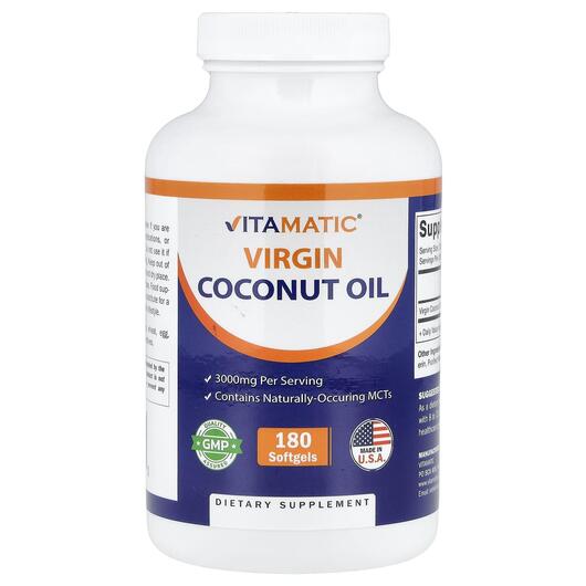 Основне фото товара Vitamatic, Virgin Coconut Oil, Кокосова олія, 180 капсул