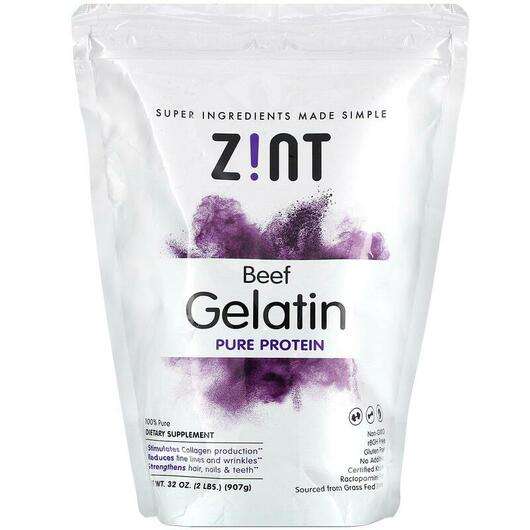 Основне фото товара Zint, Beef Gelatin Pure Protein, Яловичий Желатин, 907 г