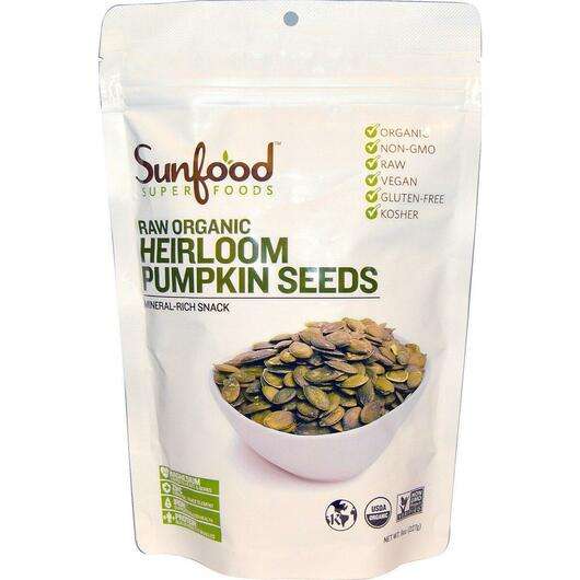 Основне фото товара Sunfood, Raw Organic Heirloom Pumpkin Seeds, Гарбузова олія, 2...
