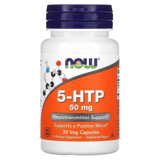 Основне фото товара 5-HTP 50 mg Основне фото товара NOW Foods, 5-HTP 50 mg, 5-гідрокситриптофан, 30 капсул