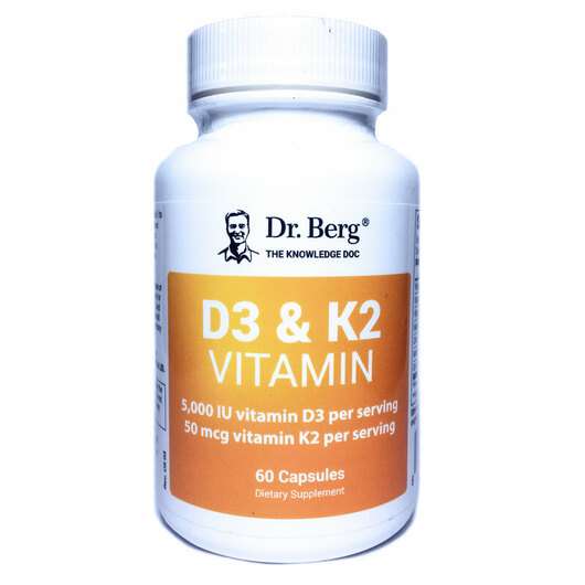 Основне фото товара Dr. Berg, D3 & K2 Vitamin 5000 IU, Вітаміни D3 та K2, 60 к...