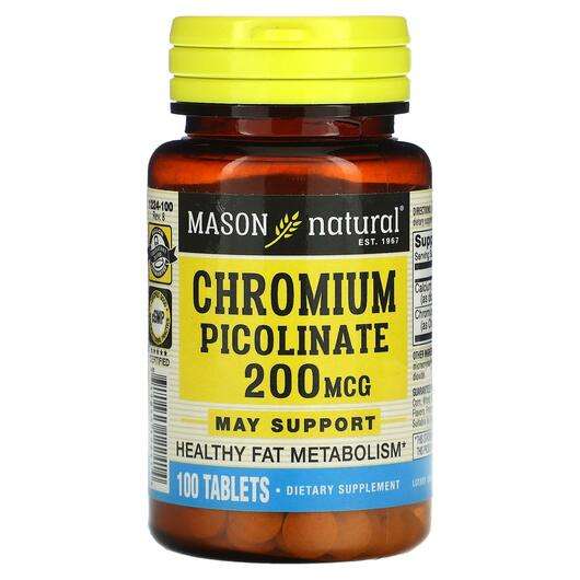 Основне фото товара Mason, Chromium Picolinate 200 mcg, Хром, 100 таблеток