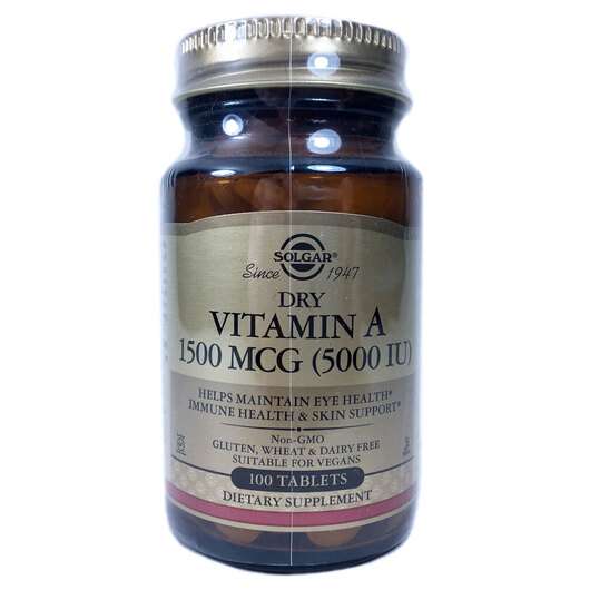 Основне фото товара Solgar, Dry Vitamin A 1500 mcg, Сухий Вітамін А 5000 МО, 100 т...