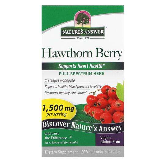 Основне фото товара Nature's Answer, Hawthorn Berry 1500 mg, Глід, 90 капсул