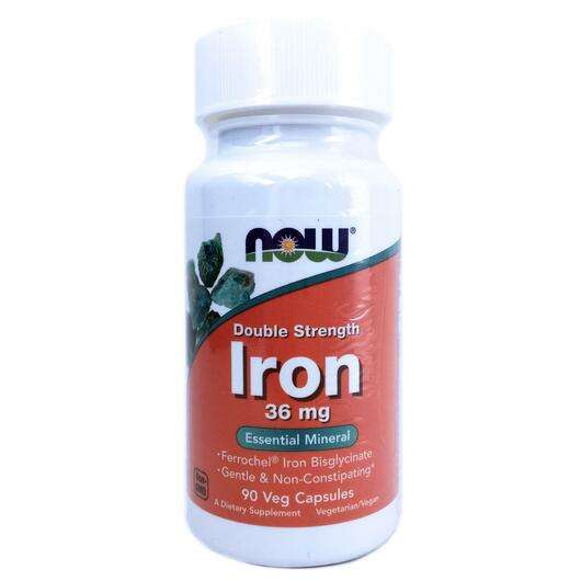 Основне фото товара Now, Double Strength Iron 36 mg, Залізо 36 мг, 90 капсул