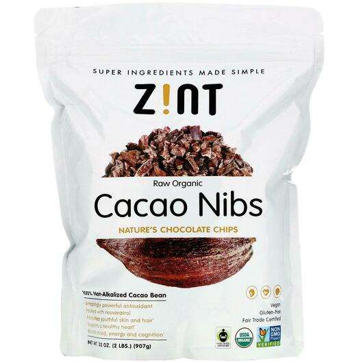 Основне фото товара Zint, Raw Organic Cacao Nibs, Продукти харчування, 907 г