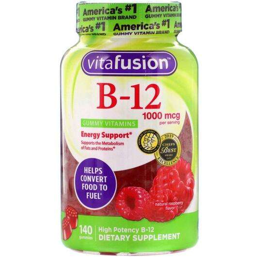 Основне фото товара VitaFusion, B12 Natural Raspberry Flavor 1000 mcg, Ціанокобала...