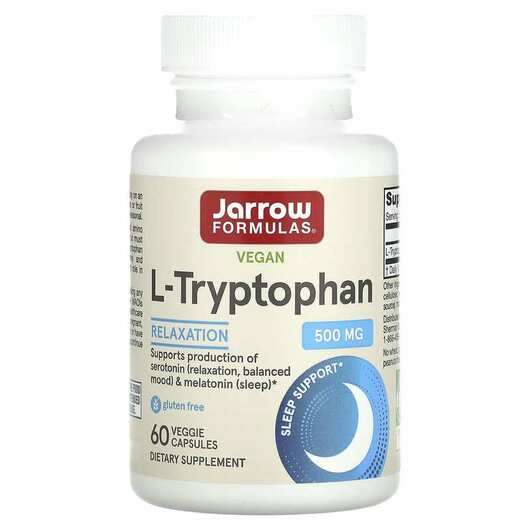 Основне фото товара Jarrow Formulas, L-Tryptophan 500 mg, L-Триптофан 500 мг, 60 к...