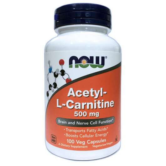 Основне фото товара Now, Acetyl-L-Carnitine, Ацетил-L-карнітин 500 мг, 100 капсул