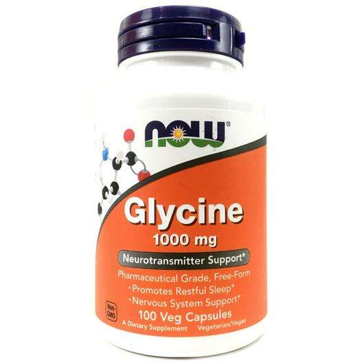 Основное фото товара Now, Глицин 1000 мг, Glycine 1000 mg, 100 капсул