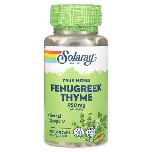 Основне фото товара Solaray, True Herbs Fenugreek Thyme, Пажитник, 100 капсул