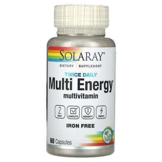 Основне фото товара Solaray, Twice Daily Multi Energy Multivitamin Iron Free, Залі...