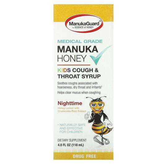 Основное фото товара Манука Мед, Manuka Honey Kids Cough & Throat Syrup Nightti...