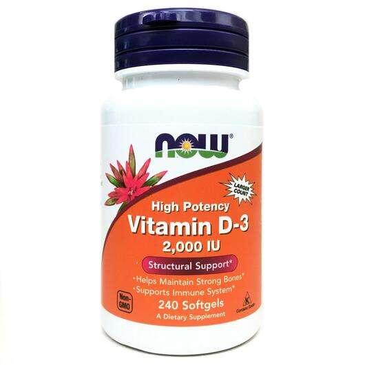 Основне фото товара Now, Vitamin D-3 2000 IU, Вітамін D-3 2000 МО, 240 капсул