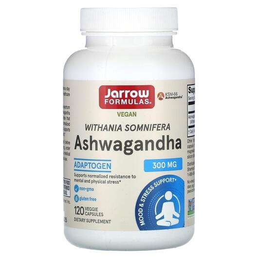 Основне фото товара Jarrow Formulas, Ashwagandha 300 mg, Ашваганда 300 мг, 120 капсул