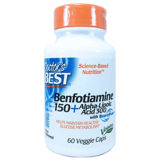 Основне фото товара Doctor's Best, Benfotiamine 150 + ALA, Бенфотіамін, 60 капсул