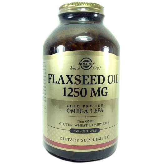 Основне фото товара Solgar, Flaxseed Oil 1250 mg, Льняна олія 1250 мг, 250 капсул
