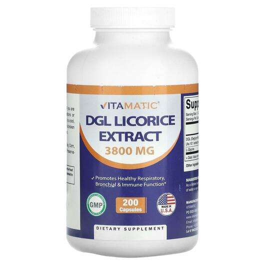 Основне фото товара Vitamatic, DGL Licorice Extract 3800 mg, Лакриця, 200 капсул