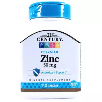 Фото товара Хелатный Цинк 50 мг 110 таблеток, Chelated Zinc 50 mg, 21st Century
