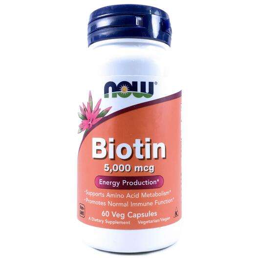 Основне фото товара Now, Biotin 5000 mcg, Біотин 5000 мкг, 60 капсул