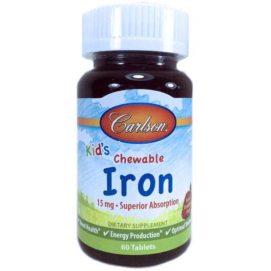 Основне фото товара Carlson, Kid's Chewable Iron, Залізо 15 мг, 60 таблеток