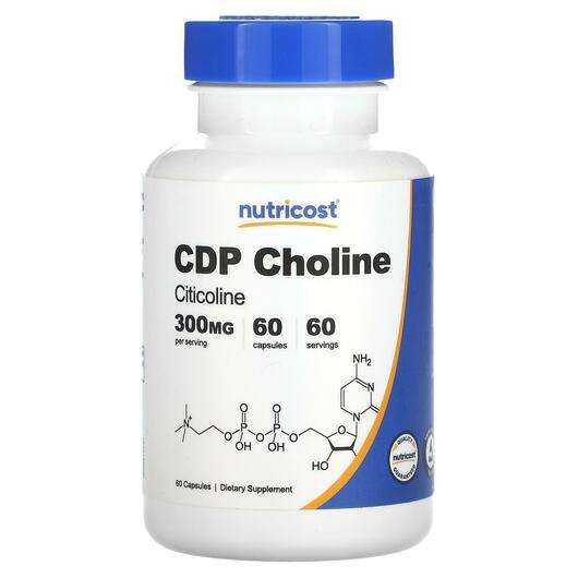 Основне фото товара Nutricost, CDP Choline Citicoline 300 mg, Вітамін B4 Холін, 60...