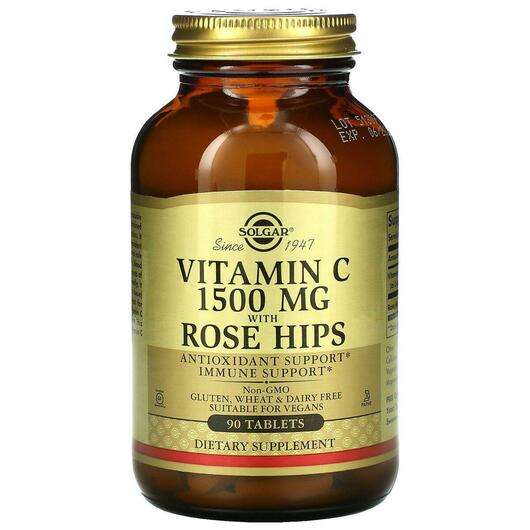 Основне фото товара Solgar, Vitamin C with Rose Hips 1500 mg, Вітамін C 1500 мг, 9...