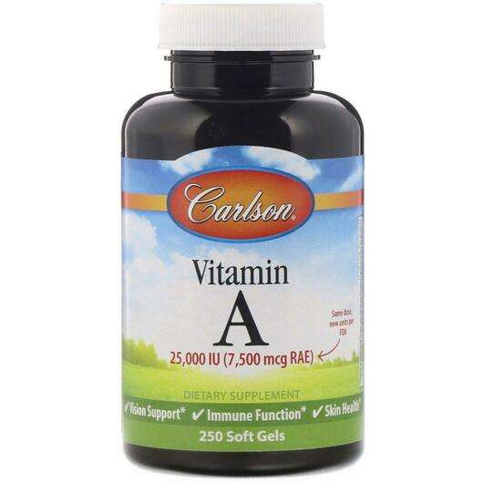 Основное фото товара Carlson, Витамин А Ретинол, Vitamin A 7500 mcg, 250 капсул