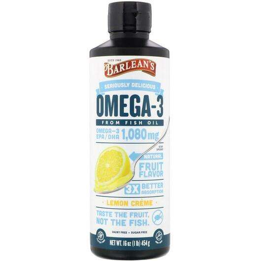 Основне фото товара Barlean's, Omega-3 Fish Oil Lemon Creme, Омега ЕПК ДГК, 454 г
