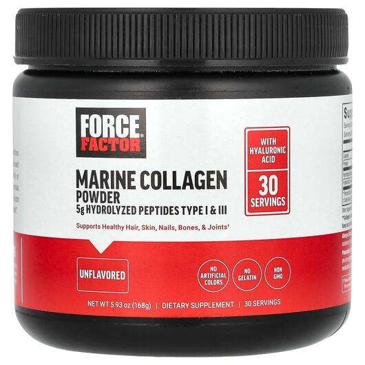 Основне фото товара Force Factor, Marine Collagen Powder Unflavored, Колаген, 168 г