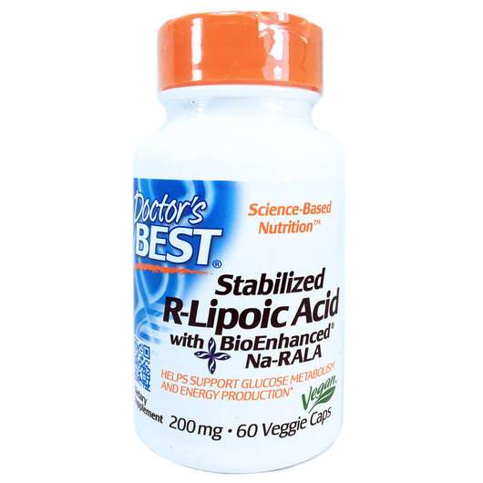 Основне фото товара Doctor's Best, Stabilized R-Lipoic Acid, R-ліпоєва 200 мг, 60 ...