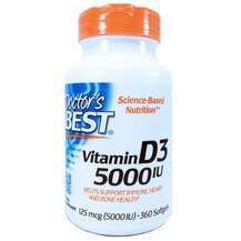 Doctor's Best, Витамин D3, Vitamin D3 5000 IU, 360 капсул